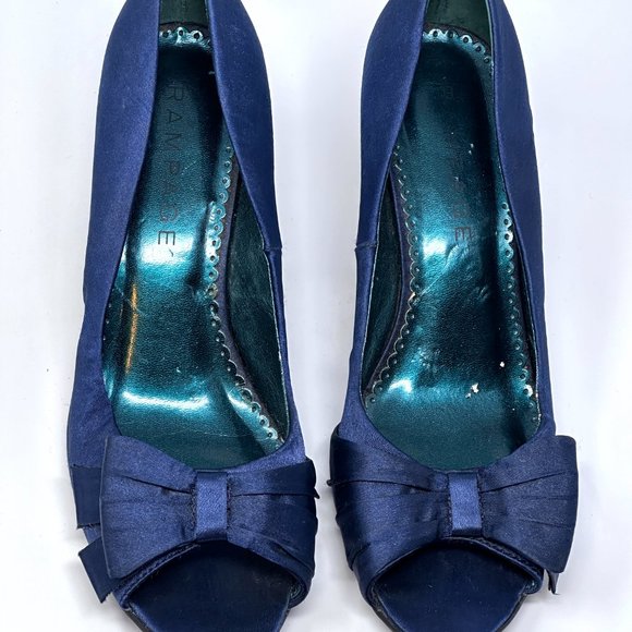 Rampage Kandice Blue Open Toe Fabric Tuxedo Bow Heels Size 8 - Picture 5 of 10